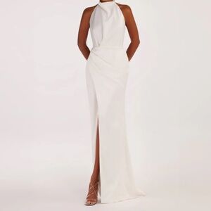 Milla White Mock Neck sleeveless low slit dress *Worn once